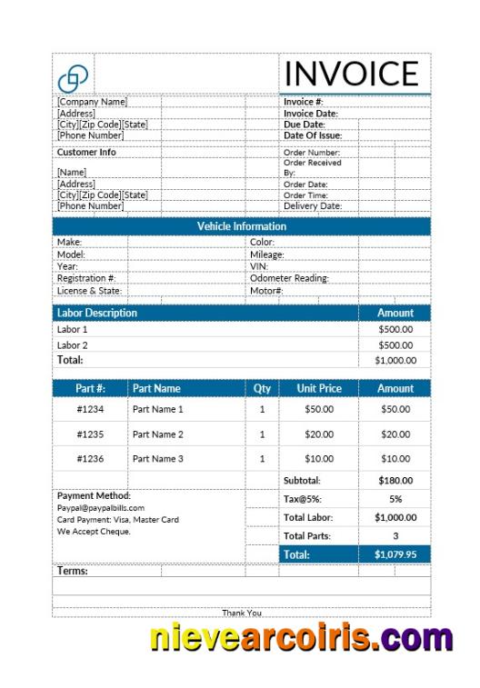 Auto Repair Service Invoice